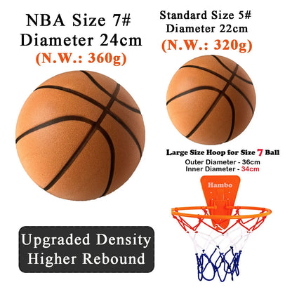 Silent Basketball – Size 7 (29.5") / Size 5 – Airless Foam Ball for Quiet Indoor Dribbling & Training with Grooved Design